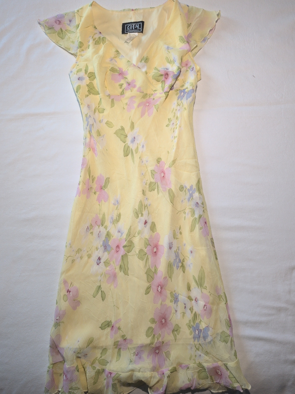 City Triangles Pale Yellow Floral Maxi Wrap Dress Size 3